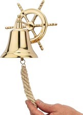 Campana náutica de latón con gancho de rueda de capitán: barco pirata marino colgante de pared