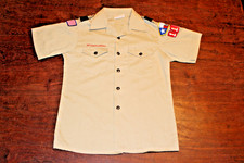Boy Scouts of America BSA Youth Shirt Tan Large Size 16 Glued Patches