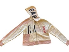 GAP Spell Out Logo Remix Hoodie Sweatshirt French Terry Zip Up Pink Grey Sz L