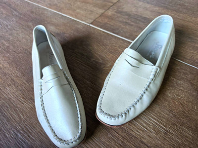 Sioux Damen Mokassin Slipper Leder Beige Slip-On Gummisohle Ziernähte EU 37,5