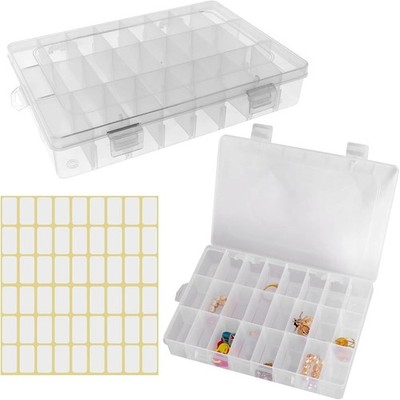 2 Pack 24 Grids Clear Plastic Organizer Box Storage Container Adjustable Divider