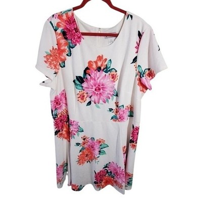 J. Howard Floral Dress Pink Orange Flower Print Short Sleeve Casual Sun Dress