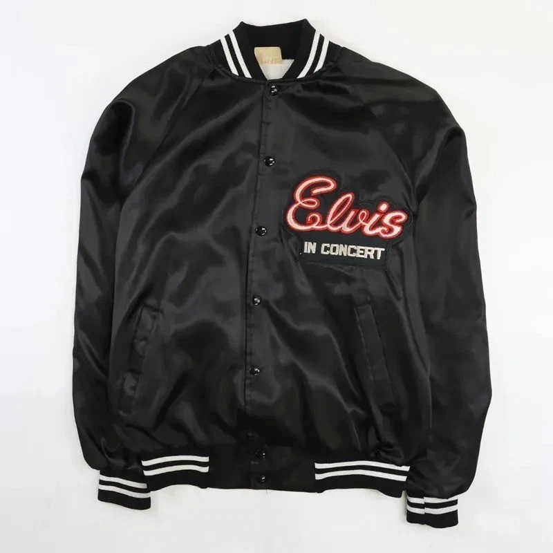 Elvis Presley Bomber Jacket Men's Satin Varsity Letterman Concert Style Coat