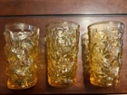 Set Of 3 Vintage Anchor Hocking Lido Milano Amber 4” Juice Glasses Crinkle