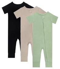 3pack Baby Short Sleeve Pajamas Summer 2 Way Zipper Footless Rompers black Pu...