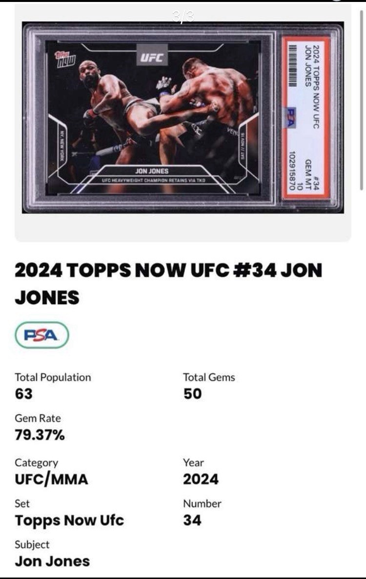 Topps 2024 Topps Now UFC Jon Jones #34 PSA 10 Graded MMA POP 50 view 3