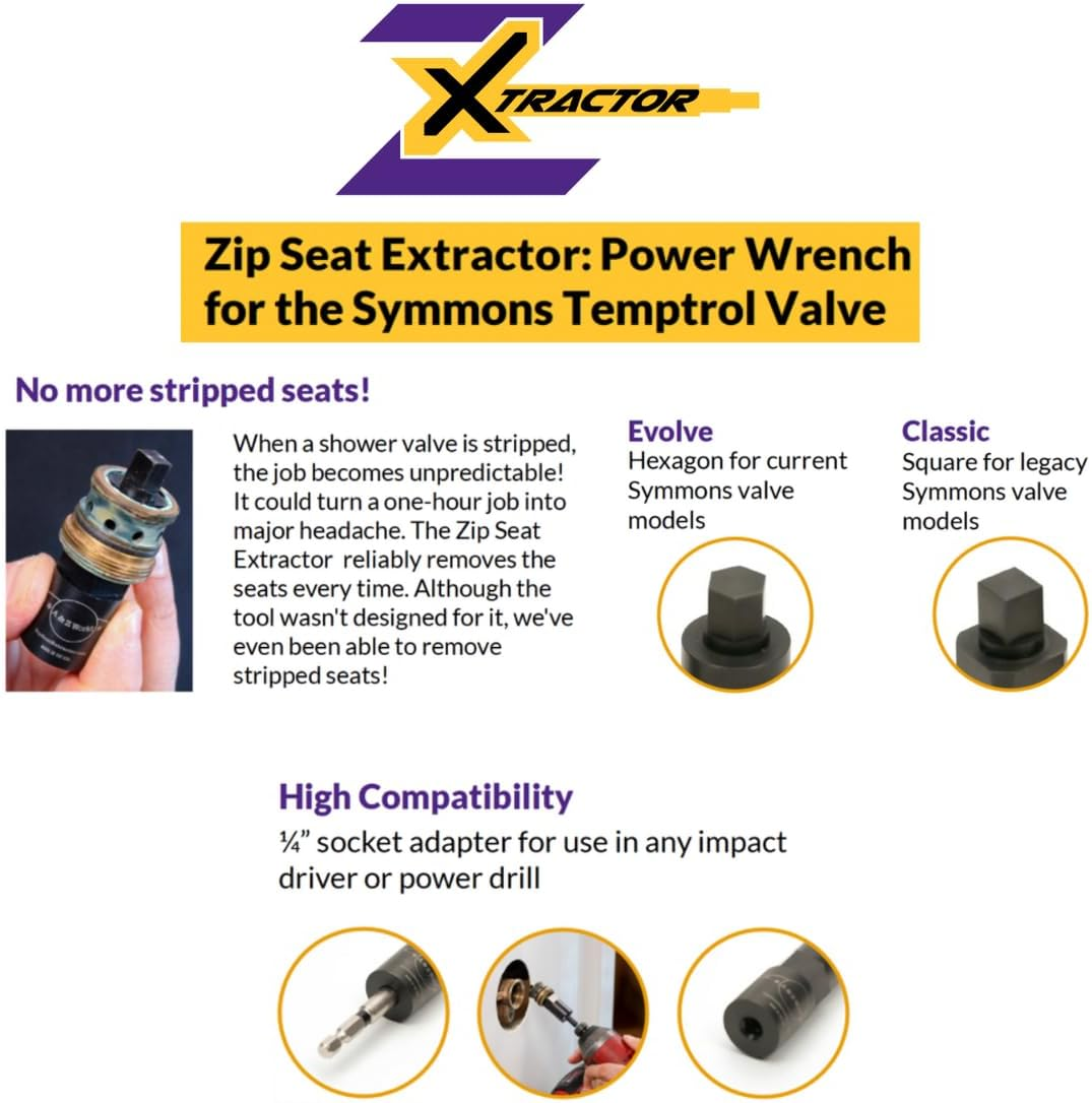 Zip Seat Power Tool Extractor Set for Symmons Temptrol Valves, Set