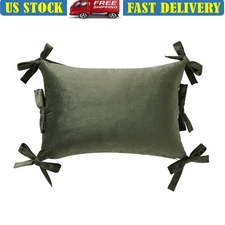 Green Velvet Bow Accent Decorative Pillow Bed Couch Accent Chair 14x20 New
