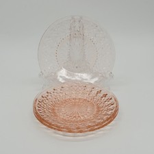 Vtg. Jeanette Holiday Buttons & Bows Pink Glass Plates Set Of 3, 6"