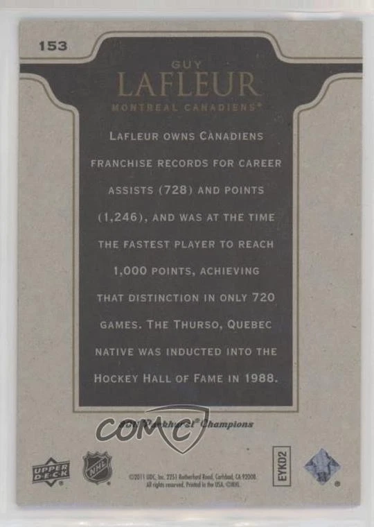 2011-12 Upper Deck Parkhurst Champions Renditions Guy Lafleur #153 HOF - Image 2 of 2