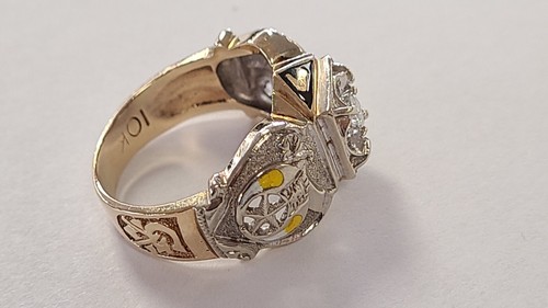 10k Yellow Gold 5 Diamond Mason Masonic 32nd Degree Men's Ring - Picture 11 of 14