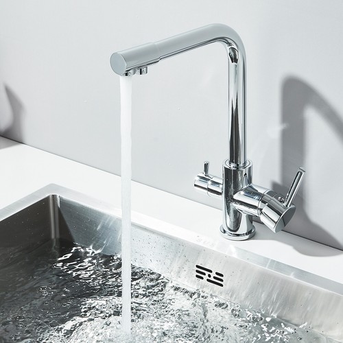 3 Way Pure Water Filter Kitchen Tap Dual Handle Swivel Sink Mixer Taps Chrome - Picture 6 of 12