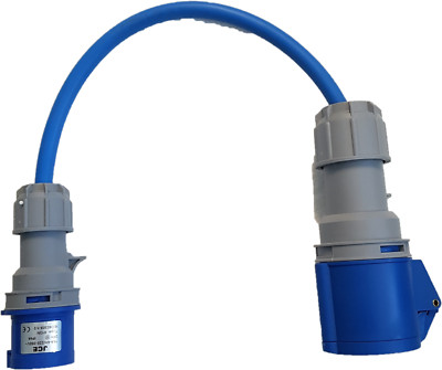 16A Stecker auf 32A Buchse Adapter Schwerlast 6,0mm Arctic Blue Kabel Leitung.