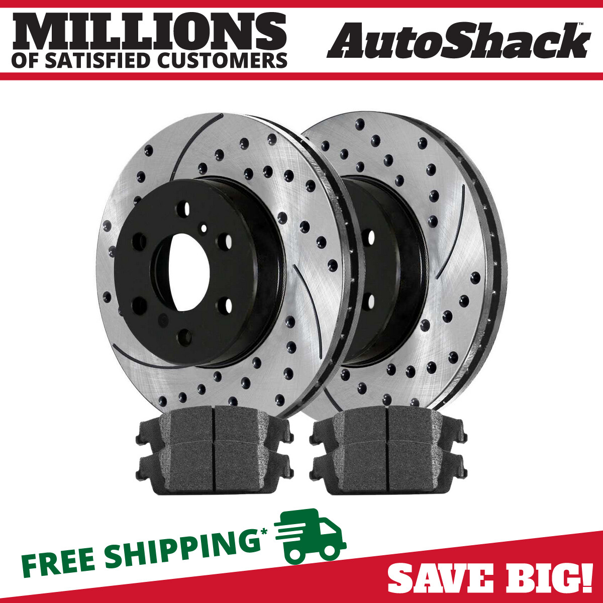 Rear Drilled and Slotted Brake Rotors & Pads for Chevy Silverado 1500