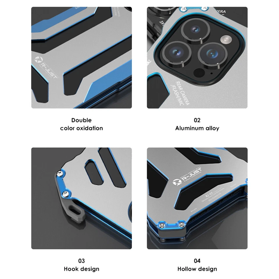 Shockproof Aluminum Metal Heavy Duty Case For iPhone 16 Pro Max 15 14 13 12 - Image 3 of 4