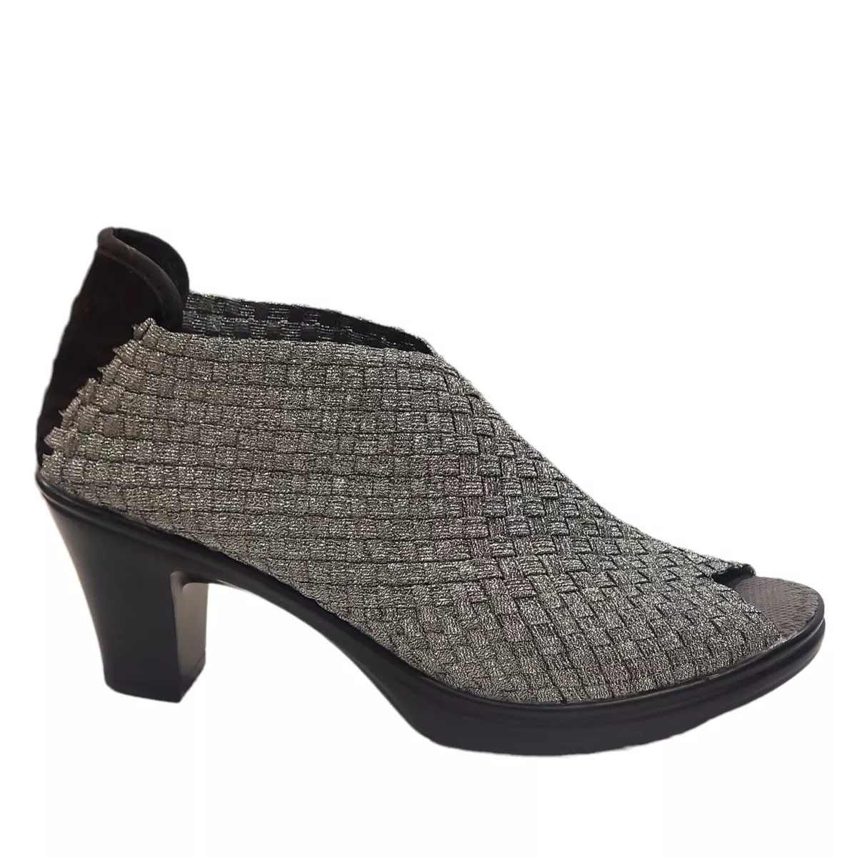 BM Bernie Mev Claire Woven Weave Open Toe Heels Sandals Pewter 39 (US 8.5-9)