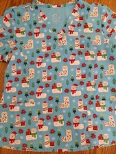 Maevyn Prints Llama Christmas Scrub Top Lg  NWOT  Blue