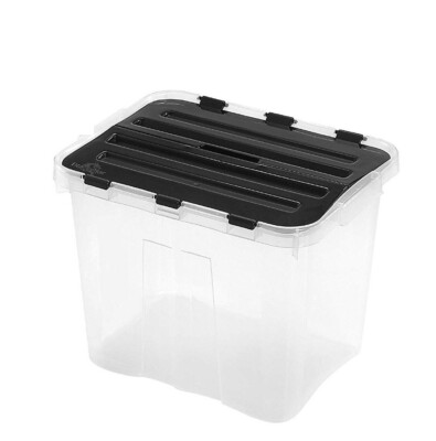 3x Heidrun Dragon Box 24 Liter-mit geteiltem deckel- 40x30x30cm -transp./schwarz
