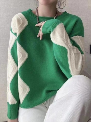 Women Sweaters Winter Knitwear Pullovers Long Sleeve Contrasting Colors Jumpers - Picture 7 of 14