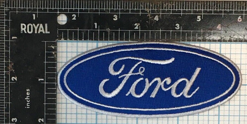 VINTAGE FORD AUTOMOBILE CAR SOUVENIR BLUE WHITE 4.5" OVAL IRON ON PATCH