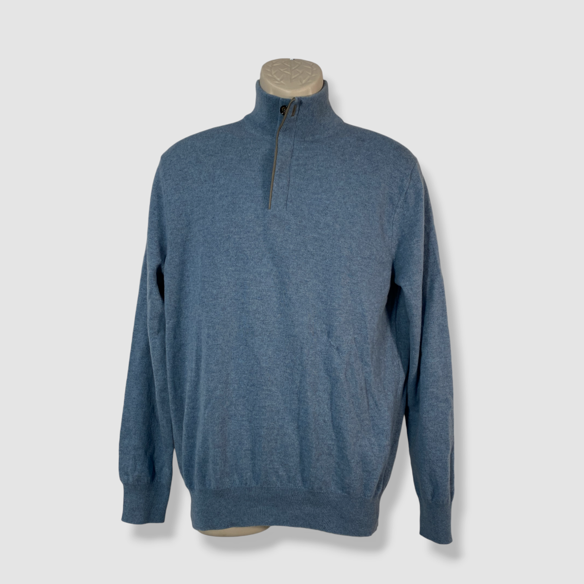 $1295 Ermenegildo Zegna Men Blue 1/4 Zip Cashmere Mock-Neck