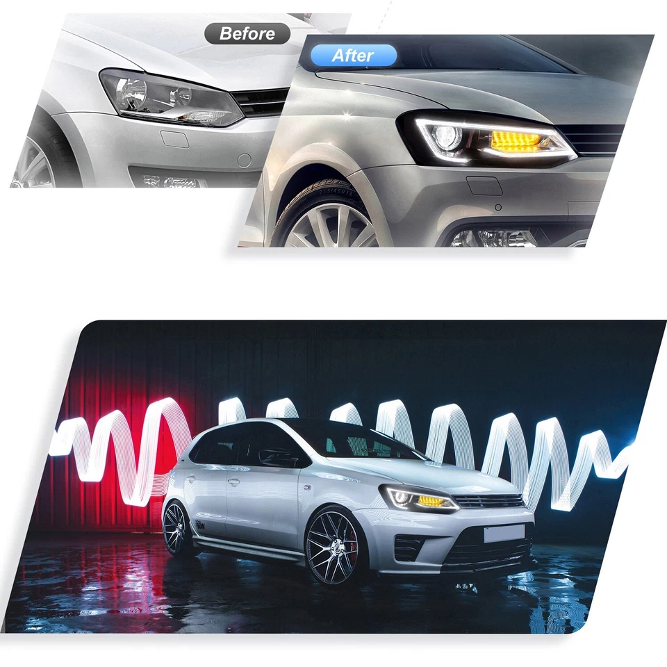 Vland für 2009–2016 Volkswagen Polo MK5 6R 6C Fronts Scheinwerfer LED DRL LH+RH - Bild 2 von 4