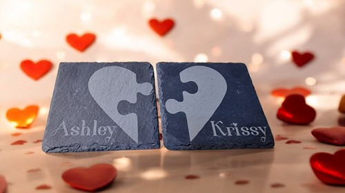Personalised Jigsaw Heart Slate Coasters, Wedding Gifts, Valentines gift, xmas - Picture 6 of 7