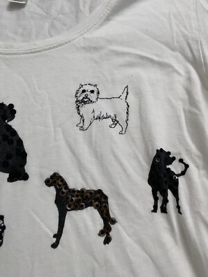 パグ Christopher & Banks Women Dogs Sequin 3/4 Sleeve T-Shirt White