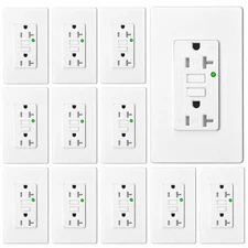Self-Test GFCI Outlet 20Amp Electrical Duplex Receptacle TR WR w/Wall Plate 12PK