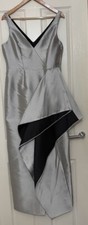 Silver Metallic Grey Long Maxi Evening Prom Ballgown with Drape and hidden Split