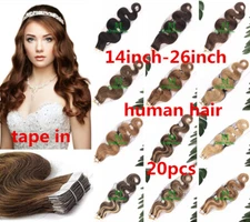 14-26Inch Body Wavy Skin Weft Tape In Remy Human Hair Extensions 20pcs Long Hair