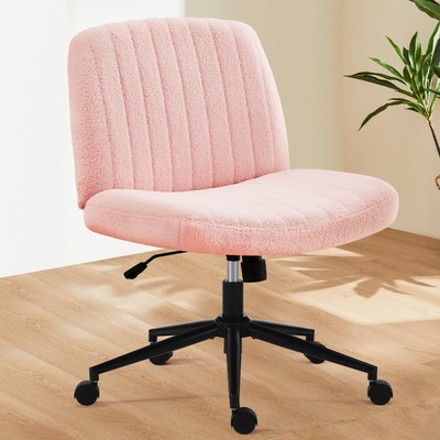 Boucle Teddy Fabric Armless Home Office Chair Desk Chair Height Adjustable Wheel