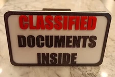 FUNNY 3X5 "CLASSIFIED DOCUMENTS INSIDE" Trailer Hitch Cover.  Self-locking.