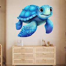 Sea Turtle Wall Decal, Blue Turtle Sticker, Cute Sea