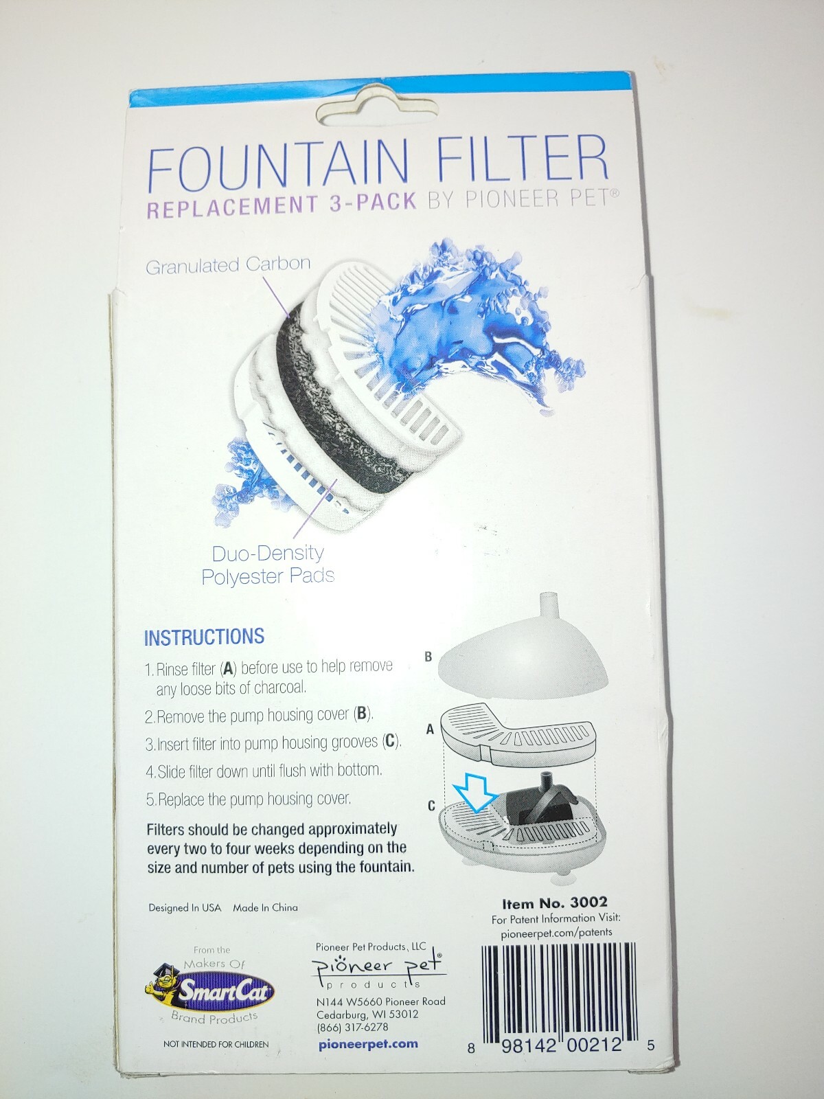 Pioneer Pet Raindrop Fountain Water Filters 3 Pack/Box No. 3002 set of