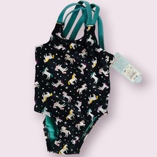Cat  Jack Baby Girl One Piece Swimsuit Unicorn Print Black UPF 50  Size 12M