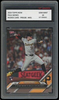 Paul Skenes 2024 Topps Now #491 Rookie Card RC Pittsburgh Pirates 1st Graded  10