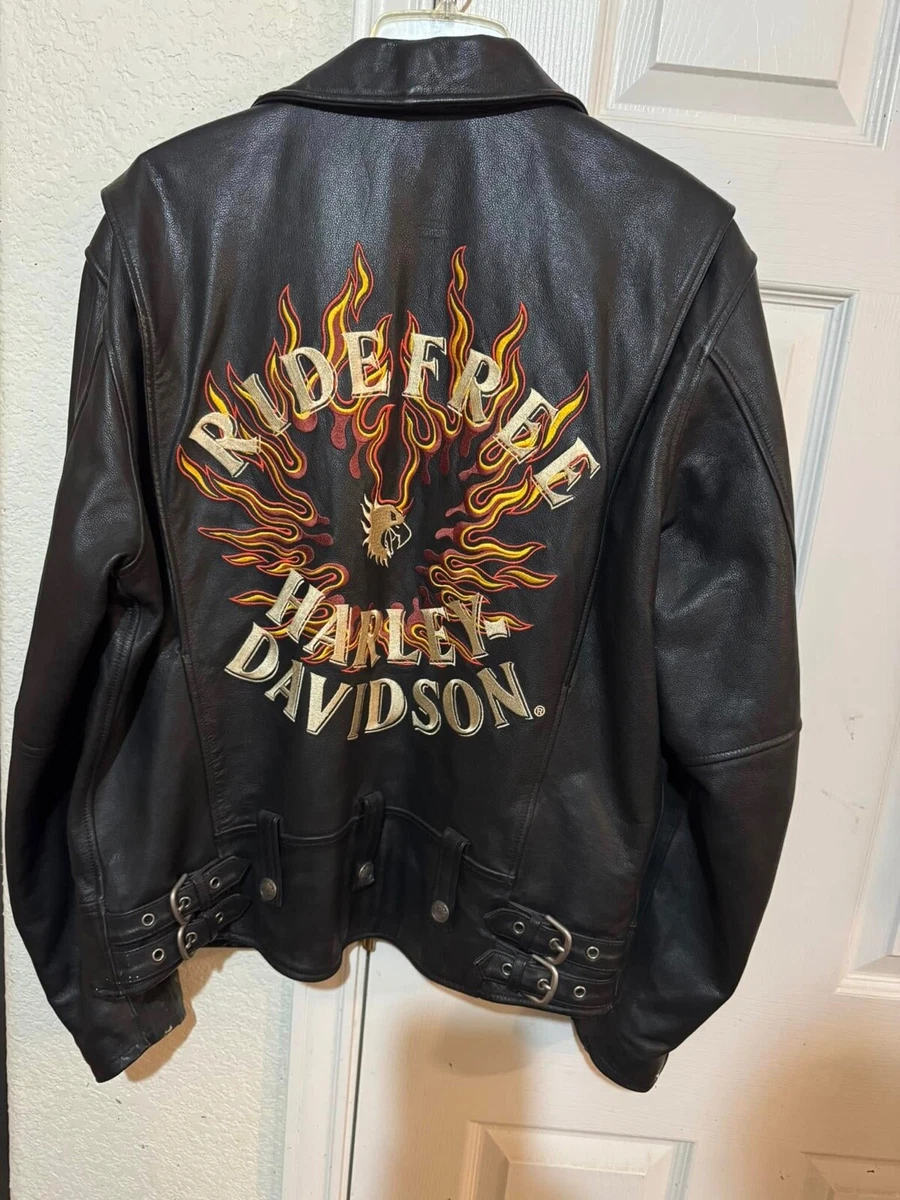 HARLEY-DAVIDSON フレイムスジャケットＭサイズ FLAWLESS Vintage Harley Davidson Flames Eagle Leather Motorcycle