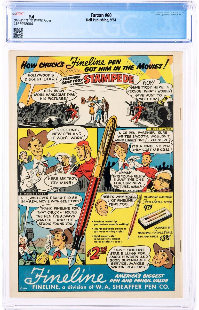 🔥 Tarzan #60 (Dell, 1954) CGC Golden Age NM 9.4 OW to White pages