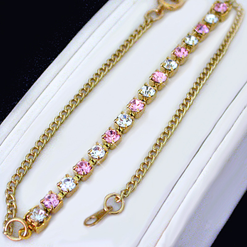 10" PINK & WHITE 3mm Austrian CRYSTAL Tennis 14k GOLD GL Anklet + LIFE GUAR - Picture 3 of 6