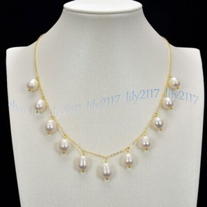 Authentic Natural White Freshwater Rice Pearl Gold Plated Chain Pendant Necklace 18"