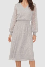 Msk Women's Silver V-Neck Metallic Midi Fit & Flare Dress Size S