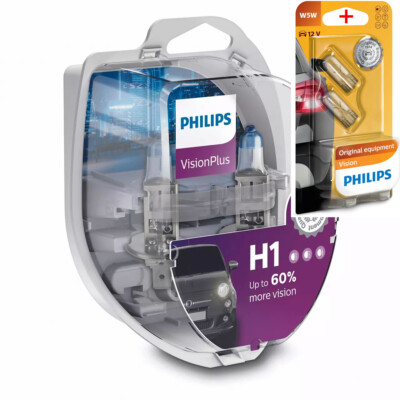 Philips H1 12V 55W P14.5s Vision Plus +60% 2Stk. +W5W VL