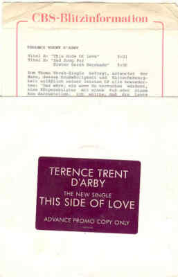 Terence Trent D'arby This Side Of Love 1989 Promo PS + Insert