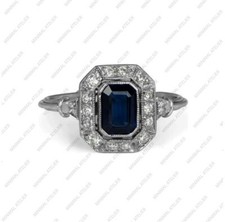 Blue Sapphire Gemstone Halo Ring,925 Sterling Silver Gift For Her Engagement