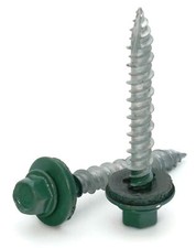  10 Hex Washer Head Roofing Screws Mechanical Galvanized  Green Finish