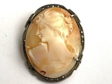 ANCIEN Broche Camée Coquille Femme Argent ANTIQUE Silver Sterling Cammeo