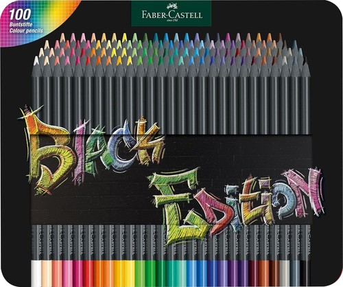 Faber-Castell 116490 - Buntstifte Black Edition, 100er Metalletui, bruchsicher