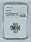1945 Mercury Dime MS63 NGC Brown Label