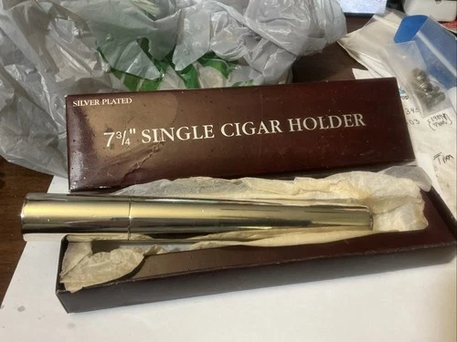 7 3/4” SINGLE CIGAR HOLDER  SILVER PLATE.    90.8 Grams    22mm ID  ,25mm OD